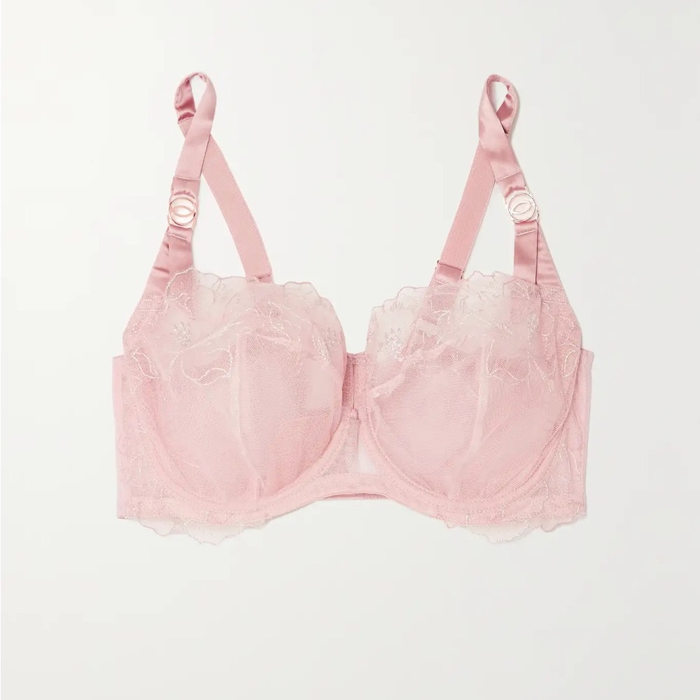 NWT Katherine Hamilton Priya embroidered tulle Underwire Bra in Rose 28F